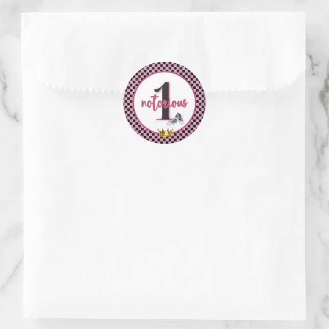 Notorious One| PINK 90's Hip Hop 1st Birthday Classic Round Sticker (Bag)