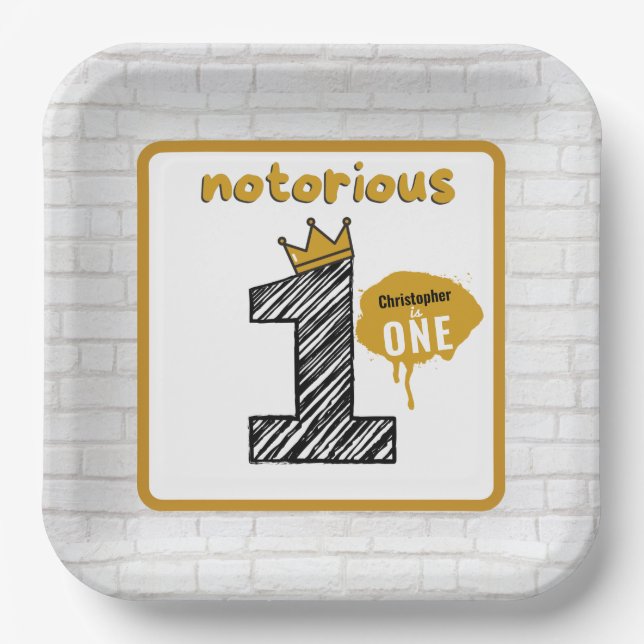 Notorious One| Retro 90's Hip Hop 1st Birthday  Pa Paper Plates (Front)