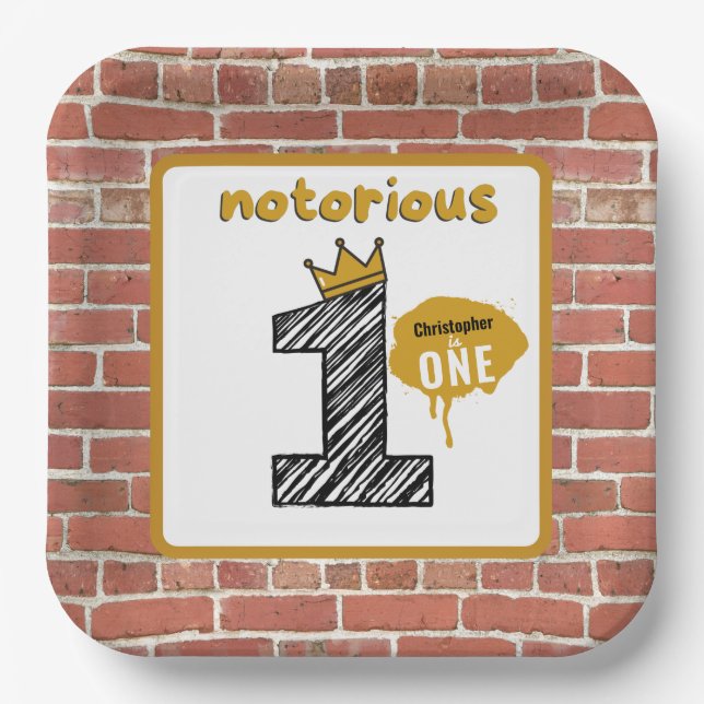 Notorious One| Retro 90's Hip Hop 1st Birthday  Paper Plates (Front)