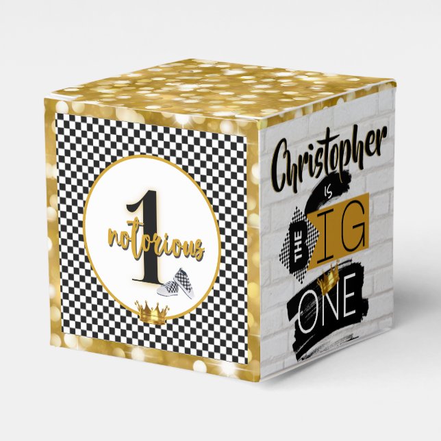 Notorious One| Retro Hip Hop 1st Birthday Photo Favor Boxes (Front Side)