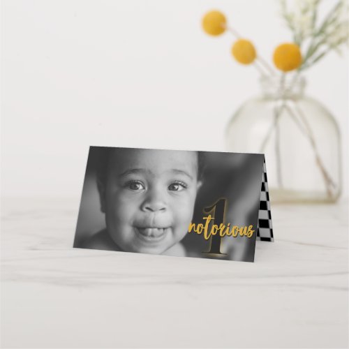 Notorious One Retro Hip Hop 1st Birthday Photo Place Card