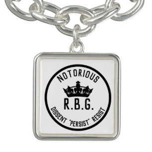 Notorious RBG Dissent Persist Resist Square Charm Bracelet