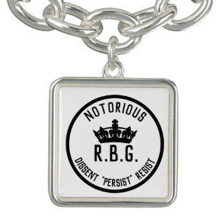 Notorious RBG Dissent Persist Resist Square Charm Bracelet