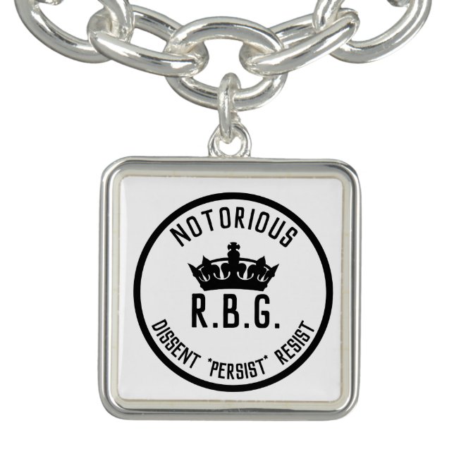 Notorious RBG Dissent Persist Resist Square Charm Bracelet (Design)