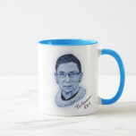 Notorious RBG II Mug<br><div class="desc">Portrait of Ruth Bader Ginsburg in blue, signed "Notorious RGB." T-shirts, sweats, novelty gift swag.</div>