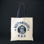 Notorious RBG III Tote Bag<br><div class="desc">Ruth Bader Ginsburg in a crown & dark glasses, with, "Notorious R.B.G" in badass lettering. Shades of blue. T-shirts, novelty gift swag.</div>