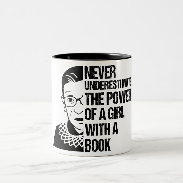 Notorious RBG,Never Underestimate Girl With A Book Two-Tone Coffee Mug (Center)