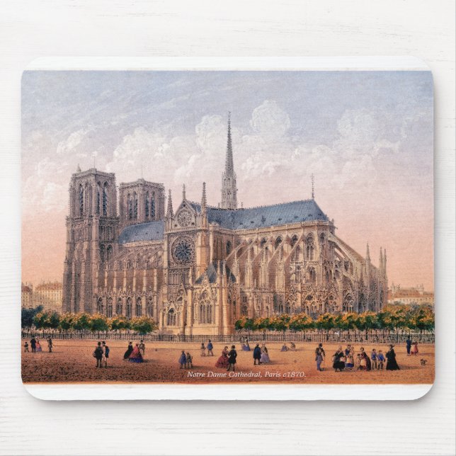 Notre Dame Cathedral 1870 print, Paris France Mouse Pad (Front)