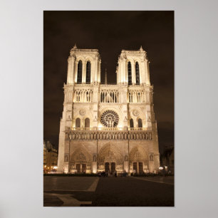 Notre Dame cathedral at night Poster