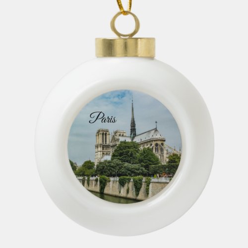 Notre Dame Cathedral in Paris Ceramic Ball Christmas Ornament