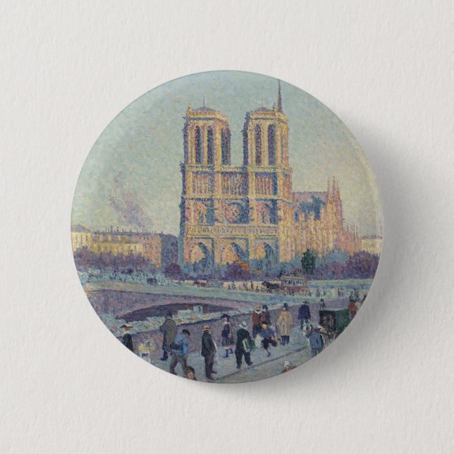 Notre Dame Cathedral Paris France Classic Painting Button (Front)