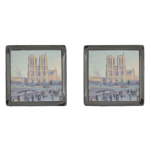 Notre Dame Cathedral Paris France Classic Painting Cufflinks (Front)