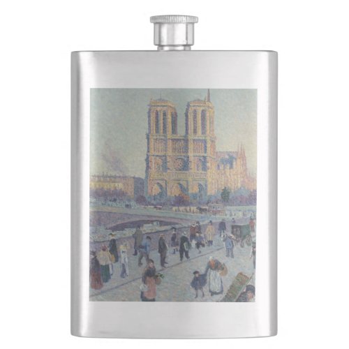 Notre Dame Cathedral Paris France Classic Painting Flask