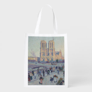 Notre Dame Cathedral Paris France Classic Painting Grocery Bag