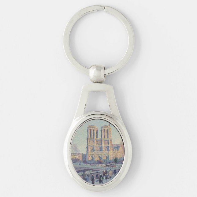 Notre Dame Cathedral Paris France Classic Painting Keychain (Front)