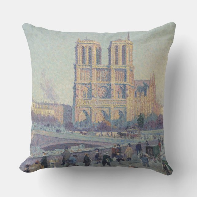 Notre Dame Cathedral Paris France Classic Painting Outdoor Pillow (Front)