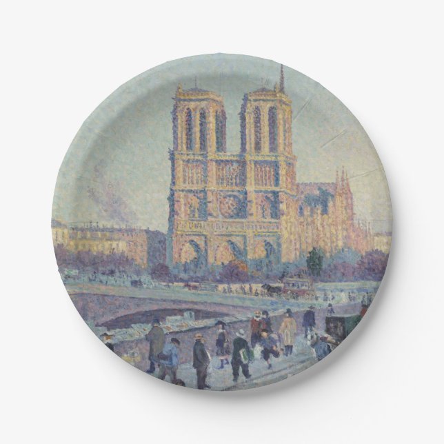 Notre Dame Cathedral Paris France Classic Painting Paper Plates (Front)