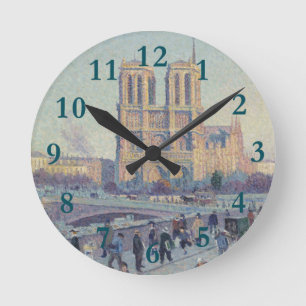 Notre Dame Cathedral Paris France Classic Painting Round Clock