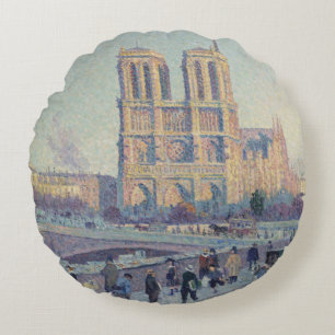 Notre Dame Cathedral Paris France Classic Painting Round Pillow