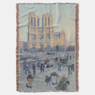 Notre Dame Cathedral Paris France Classic Painting Throw Blanket