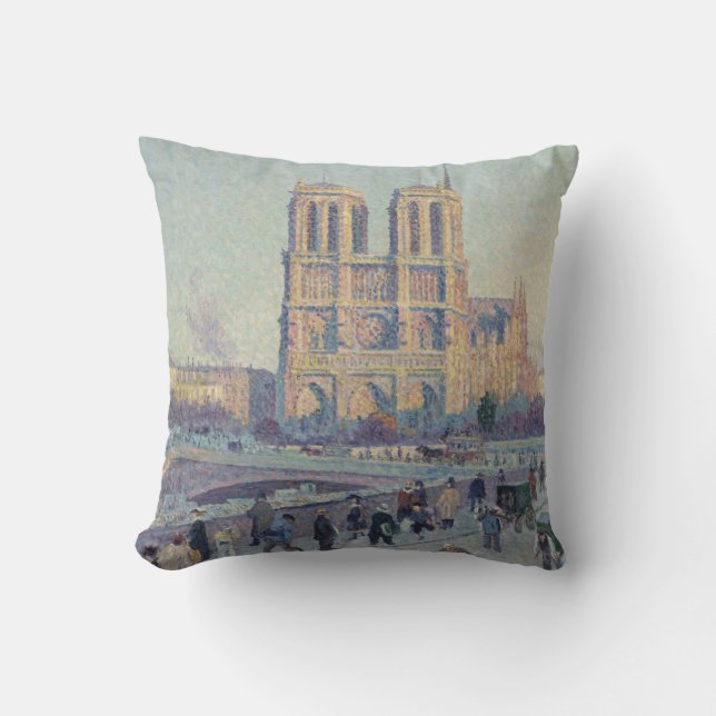 Notre Dame Cathedral Paris France Classic Painting Throw Pillow (Front)