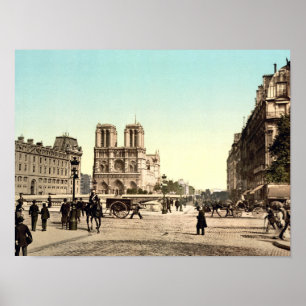 Notre Dame Cathedral, Paris, France, Vintage Poster