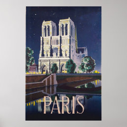 Notre Dame Cathedral Paris France Vintage Travel Poster