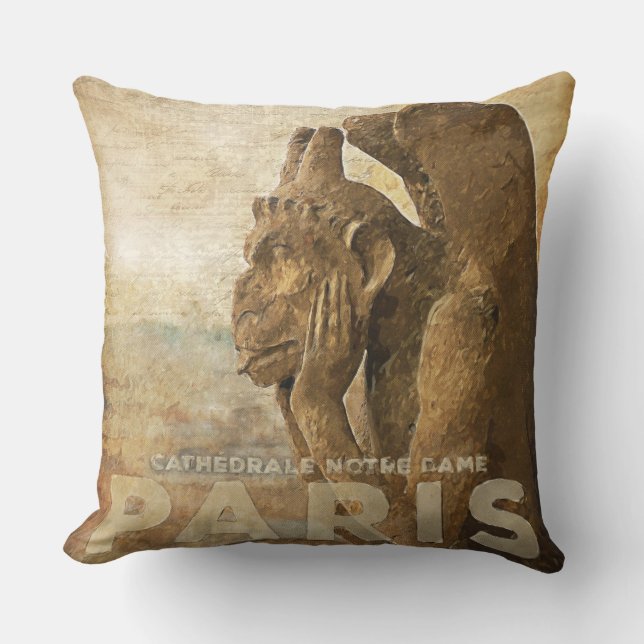 Notre Dame Cathedral Paris, le Stryga Chimera Throw Pillow (Front)