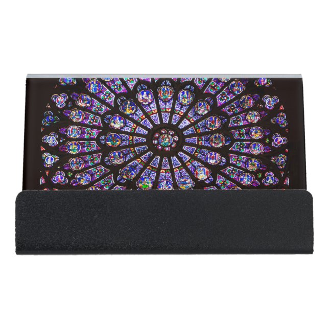 Notre Dame Cathedral Paris Rose Window Desk Business Card Holder (Front)