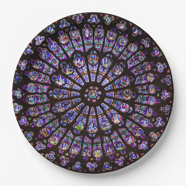 Notre Dame Cathedral Paris Rose Window Paper Plates (Front)