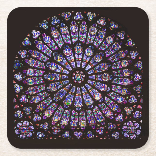 Notre Dame Cathedral Paris Rose Window Square Paper Coaster (Front)