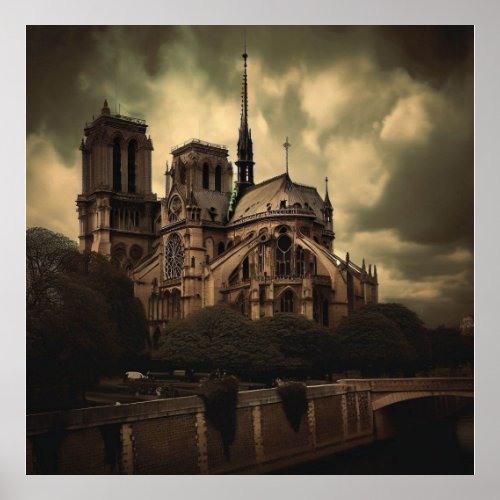 Notre Dame Cathedral Spier Paris France Poster