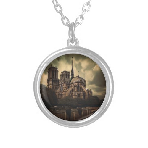 Notre Dame Cathedral Spier Paris France Silver Plated Necklace