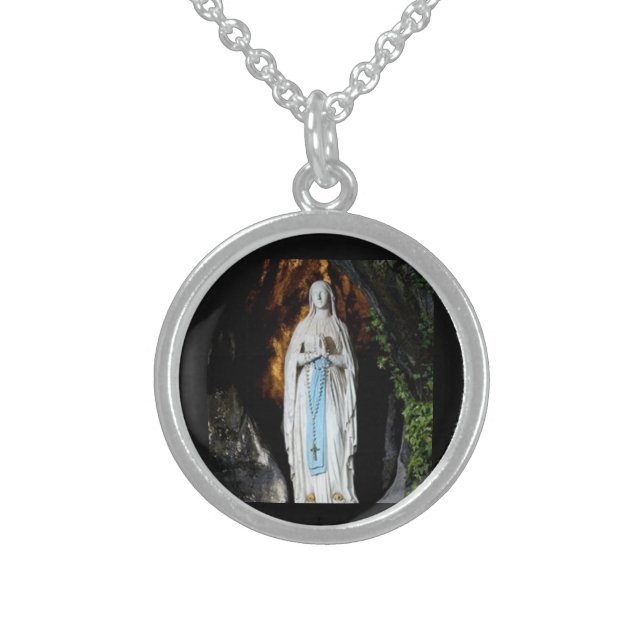 Notre Dame de Lourdes grotto France Sterling Silver Necklace (Front)