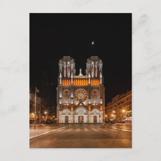 Notre-dame de nice in the night glowing postcard (Front)
