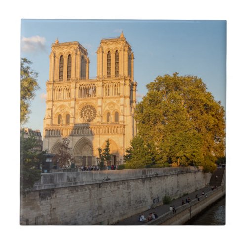Notre Dame de Paris at Golden Hour _ Paris France Ceramic Tile