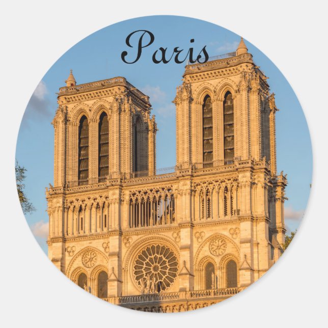 Notre Dame de Paris at Golden Hour - Paris, France Classic Round Sticker (Front)
