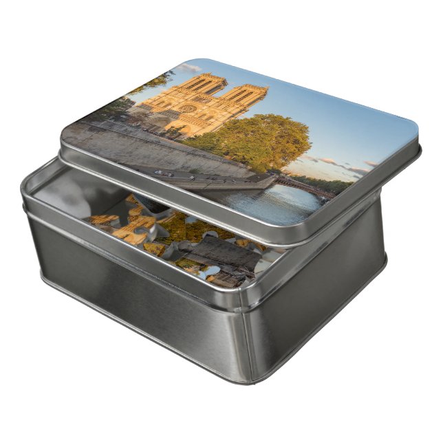 Notre Dame de Paris at Golden Hour - Paris, France Jigsaw Puzzle (Lid Open)