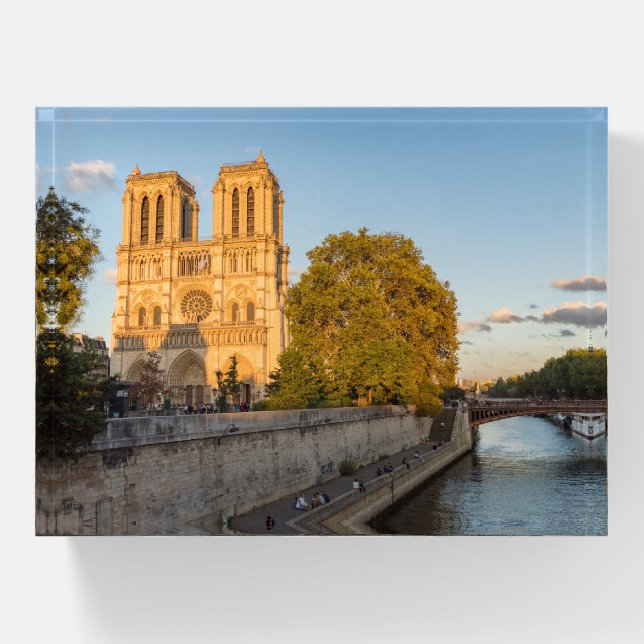 Notre Dame de Paris at Golden Hour - Paris, France Paperweight (Front)