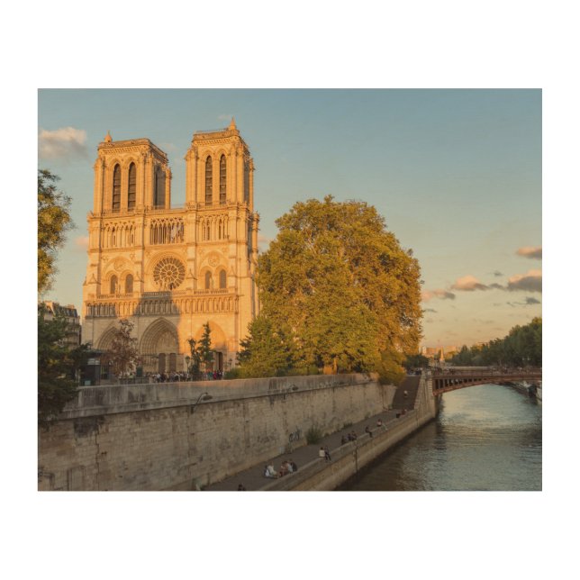 Notre Dame de Paris at Golden Hour - Paris, France Wood Wall Art (Front)