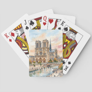 Notre Dame de Paris Cathedral Watercolor Travel Poker Cards