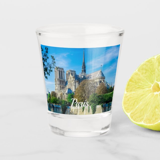 Notre Dame de Paris in France Shot Glass (Front)