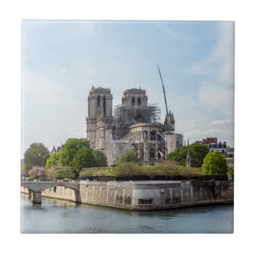 Notre Dame de Paris the day after 2019 fire Ceramic Tile