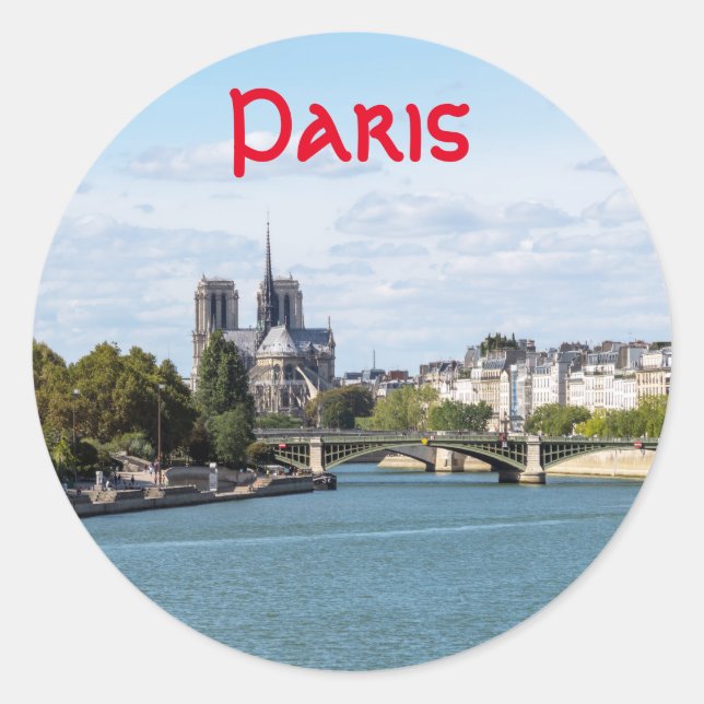 Notre Dame de Paris view from Pont d'Austerlitz Classic Round Sticker (Front)
