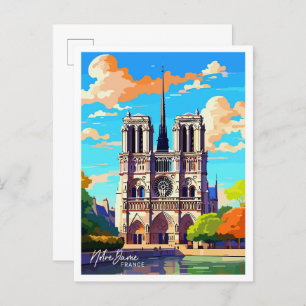 Notre Dame France Travel Vintage Illustration Postcard