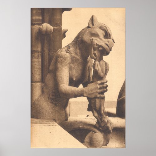 Notre Dame Gargoyle eating a snack Poster