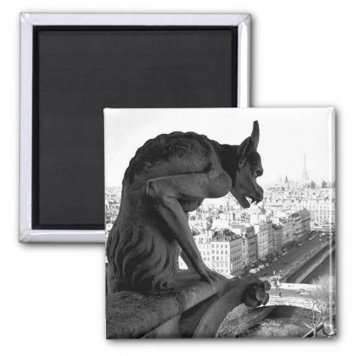 Notre Dame Gargoyle Vintage Print Square Magnet