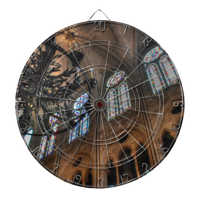 Notre Dame interior Dartboard With Darts (Front)