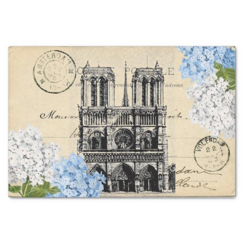 Notre Dame Paris Blue Flower Postcard Tissue Paper