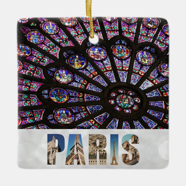 Notre Dame Paris Cathedral Stained Glass Window Ceramic Ornament (Front)